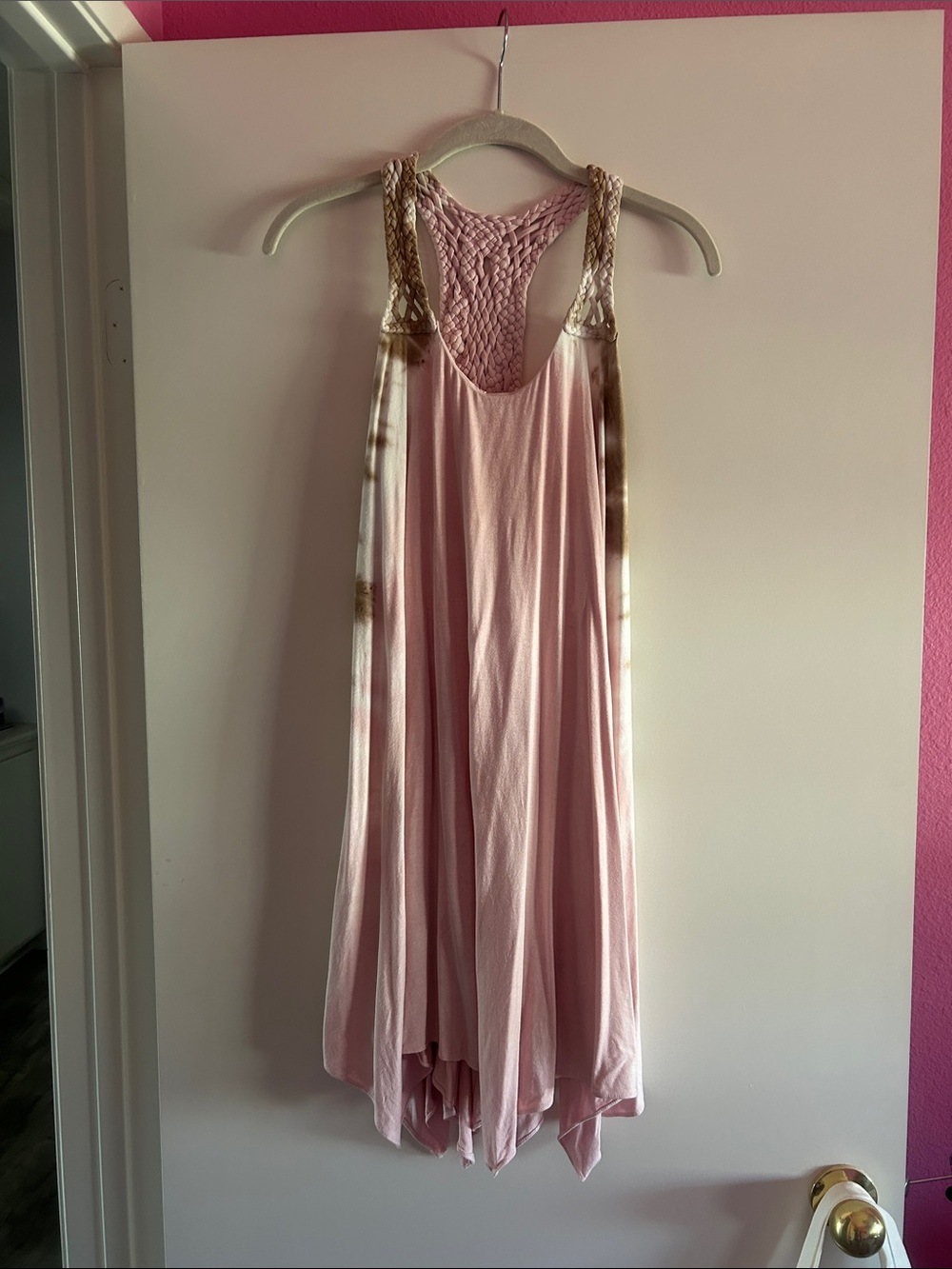 Sky Light Pink Flowy Tank Dress with Crochet